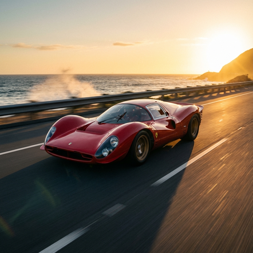 Ferrari 330 P4 on coastal road